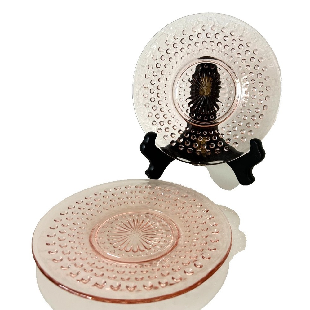 Set 2 Vintage Anchor Hocking Depression Glass Plates Bread Butter Bubble Pink